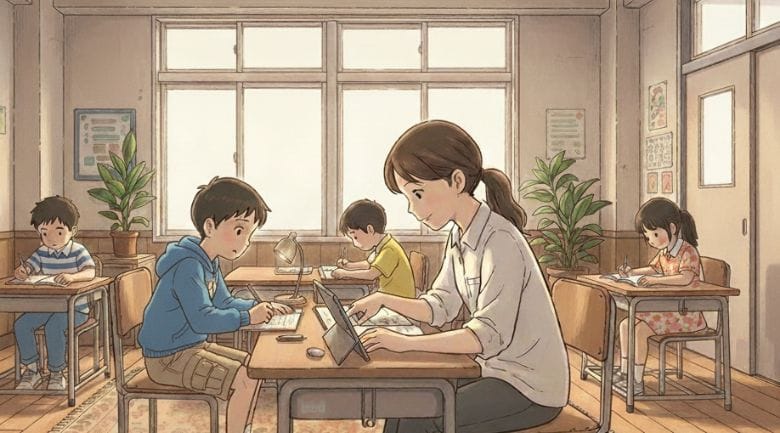 学研教室の様子を描いたイラスト