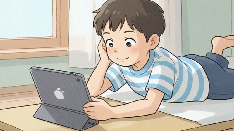 寝っ転がってYouTubeをみる令和時代の小学生の男の子