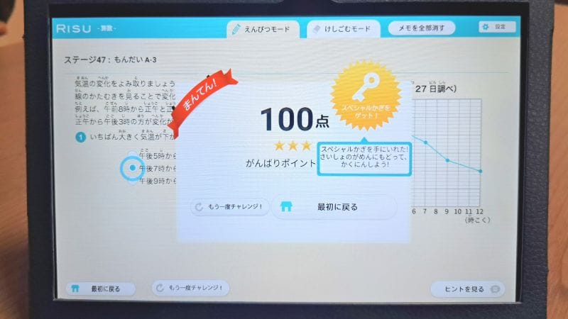 がんばりポイントがもらえる画面